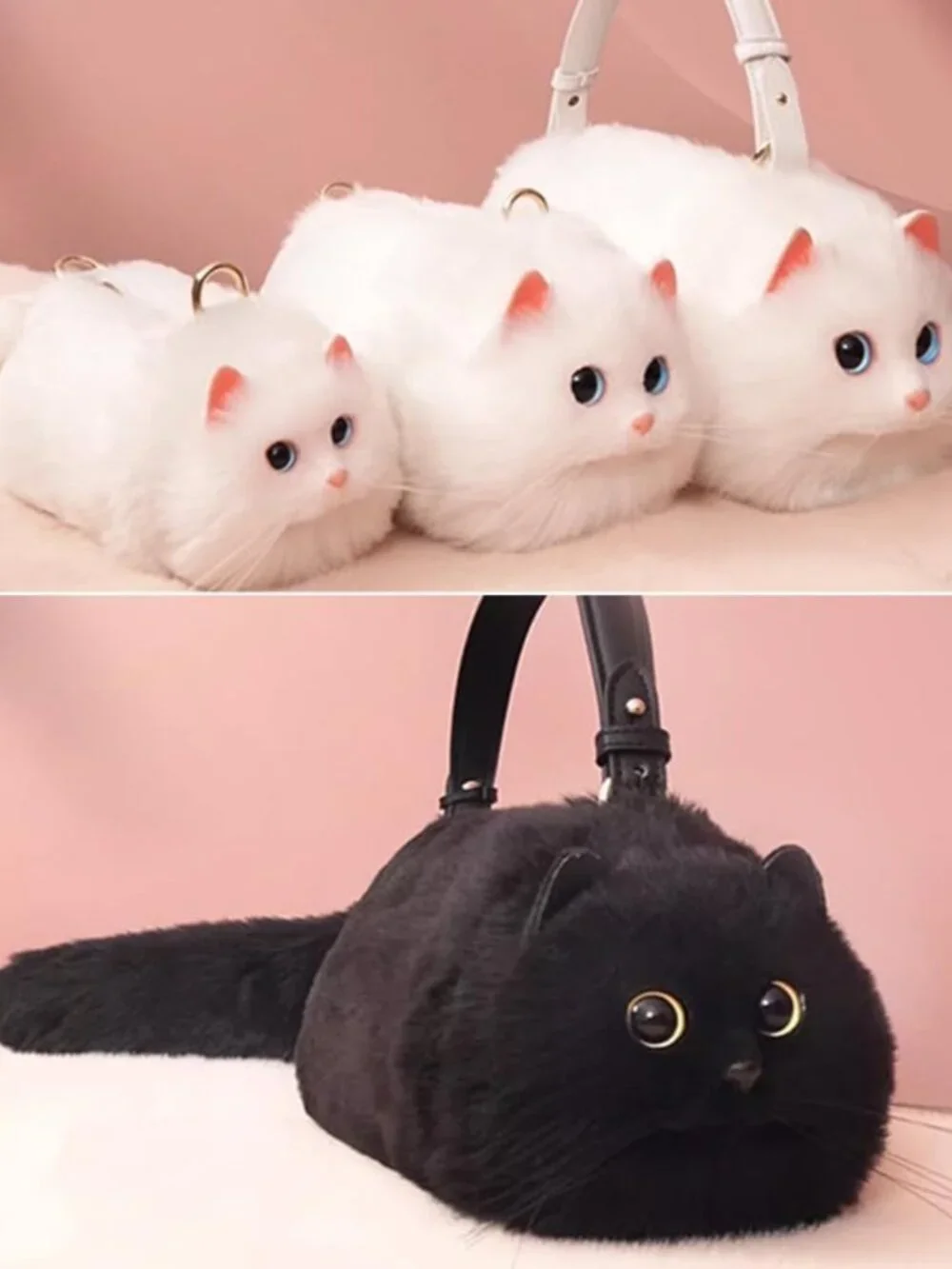 Kawaii Cat Crossbody Purse - Soft Faux Fur Handbag for Women, Cute Daily Use